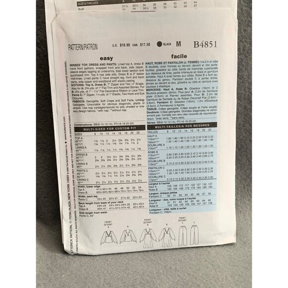 Butterick B4851 Chetta B Misses' Top Dress & Pants Sewing Pattern Sizes 8-14 - u - Picture 2 of 2